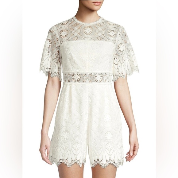 Shoshanna Desse White Lace Illusion Romper Size 8 - Picture 1 of 10